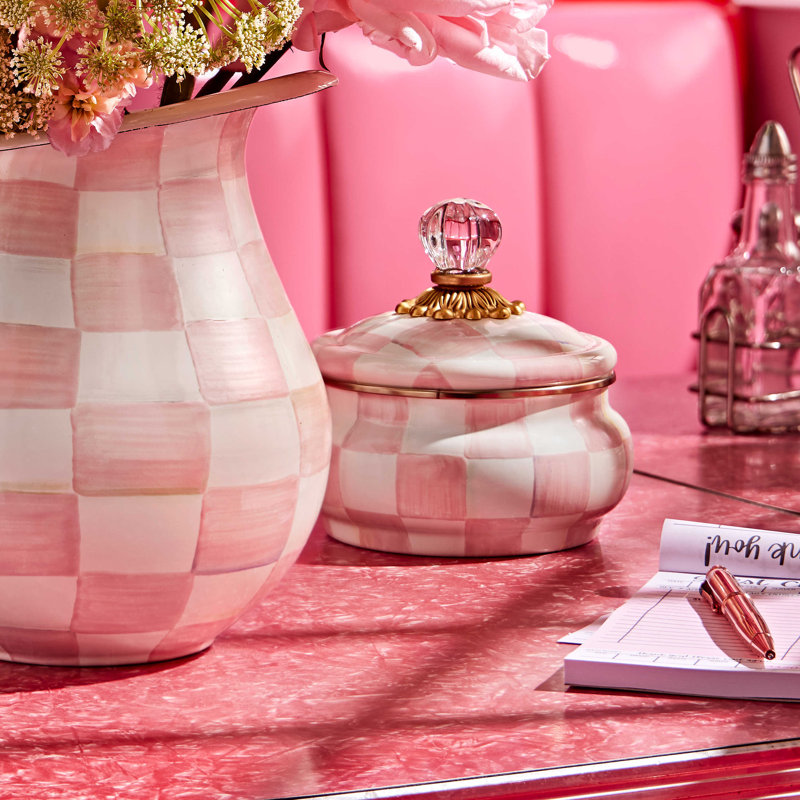 Rosy Check Enamel Squashed Pot